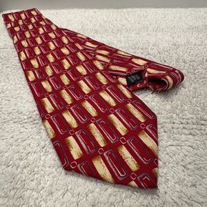 Barrington Tie red Geometric Foulard Art‎ Deco 100% Silk USA Made Necktie VTG